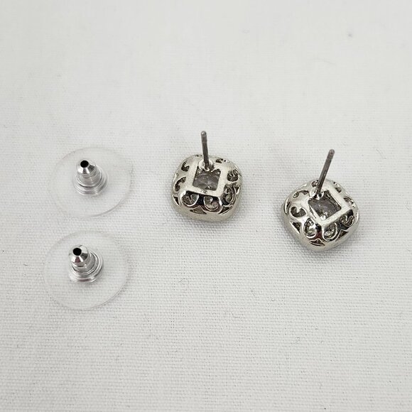 Cushion Cut Cubic Zirconia Halo Stud Earrings Zaxie By Stefanie Taylor NWT - Picture 6 of 6